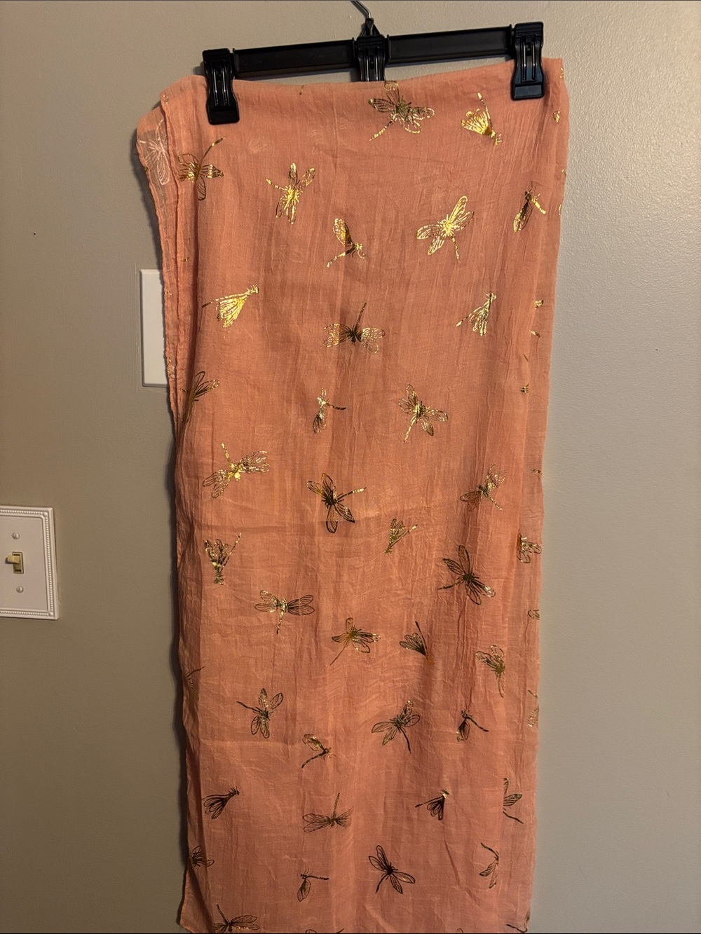 Bijoux Terner Peach Maxi Scarf with Gold Dragonfly Detail